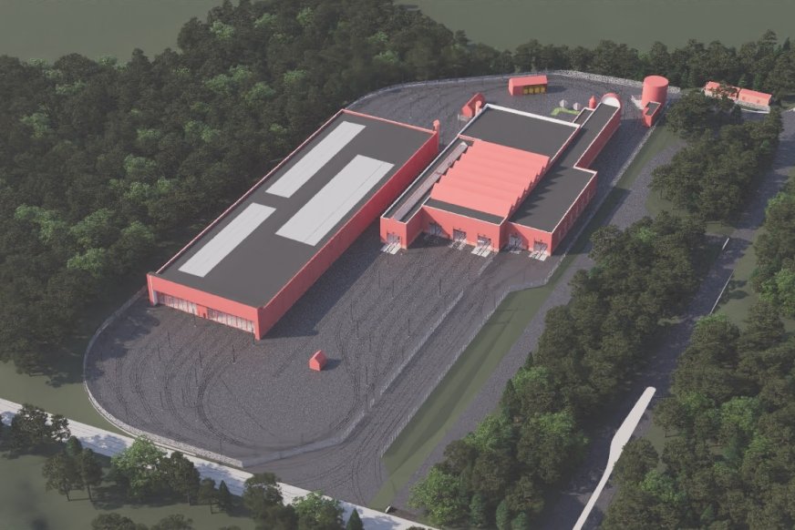 Visionsbild av den planerade spårvägsdepån i Nåntuna. Bild: Region Uppsala