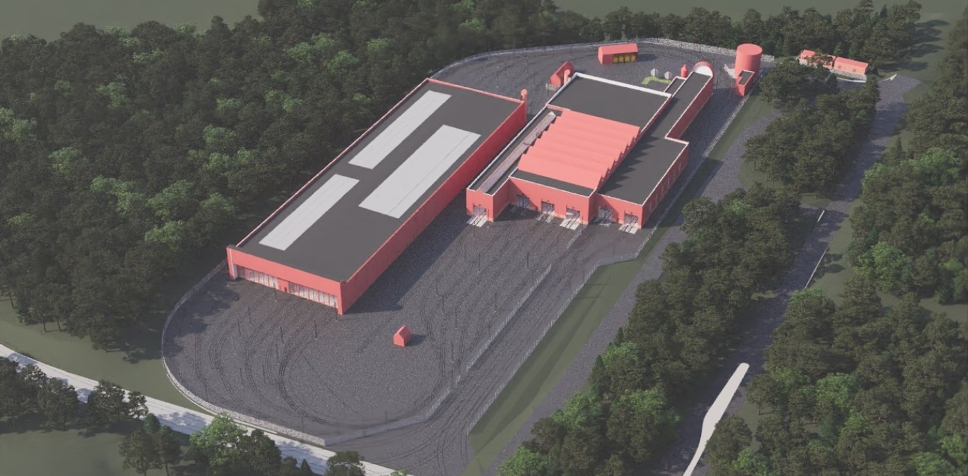 Visionsbild av den planerade spårvägsdepån i Nåntuna. Bild: Region Uppsala