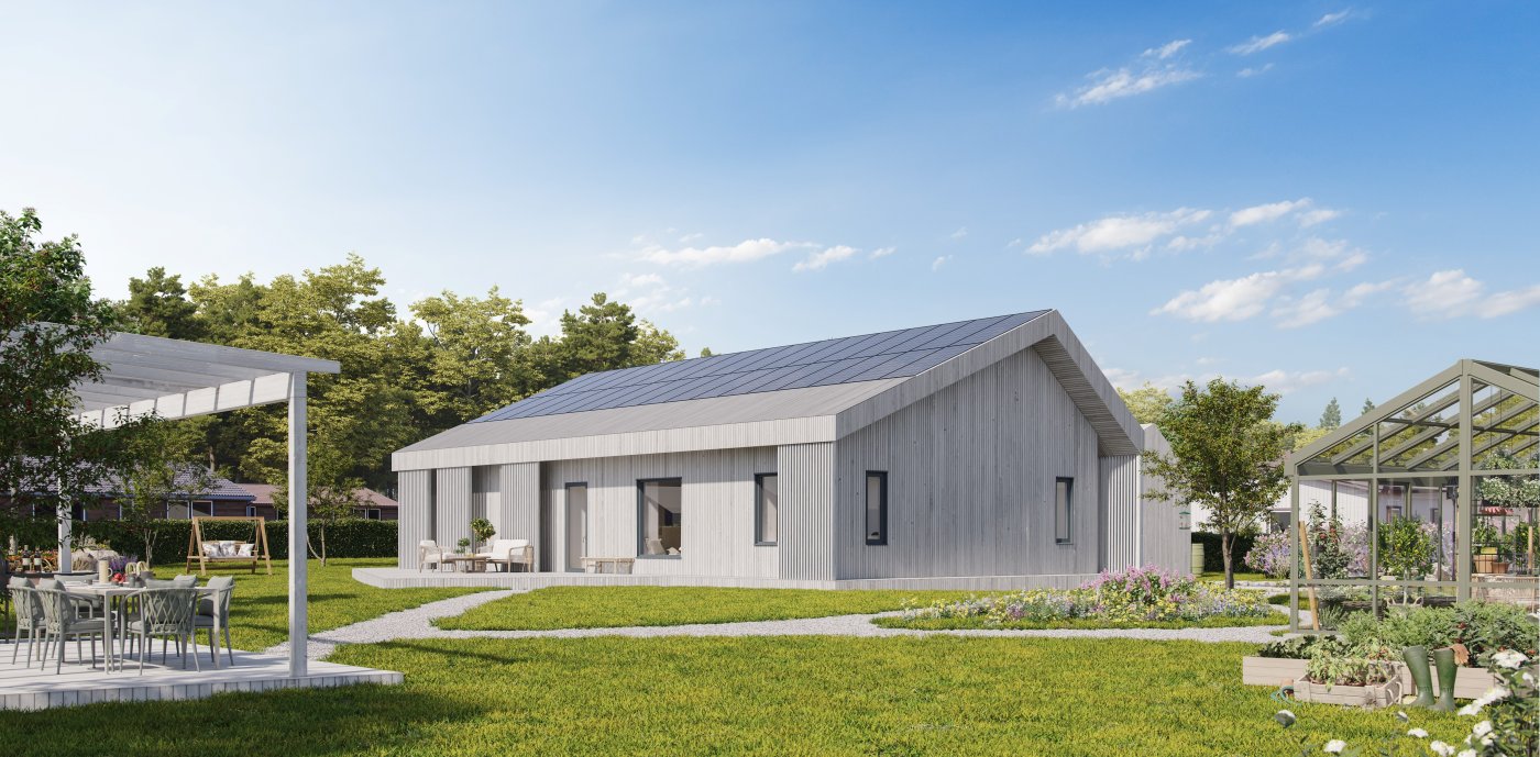 Sveriges första koldioxidneutrala småhus, Villazero, som är ett samverkansprojekt som utmanar byggbranschen att bygga hållbart och jämställt.