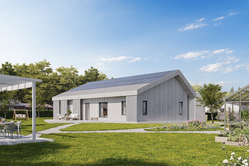 Sveriges första koldioxidneutrala småhus, Villazero, som är ett samverkansprojekt som utmanar byggbranschen att bygga hållbart och jämställt.