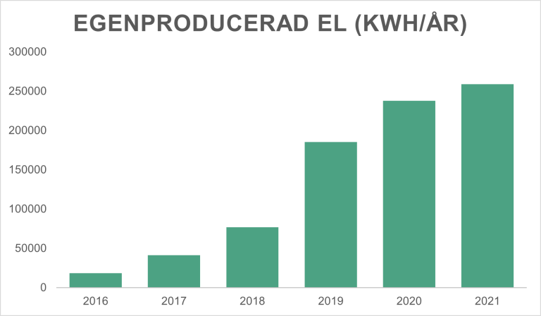 I Ystad är det totalt 13 anläggningar som har fått solceller. Tillsammans producerade de under förra året 259 000 kilowatt.